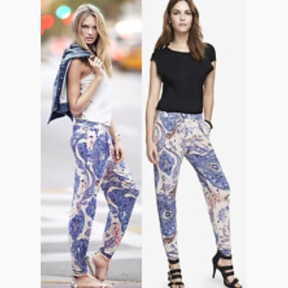 NWT Express Blue Paisley Track Pants - Picture 1 of 12